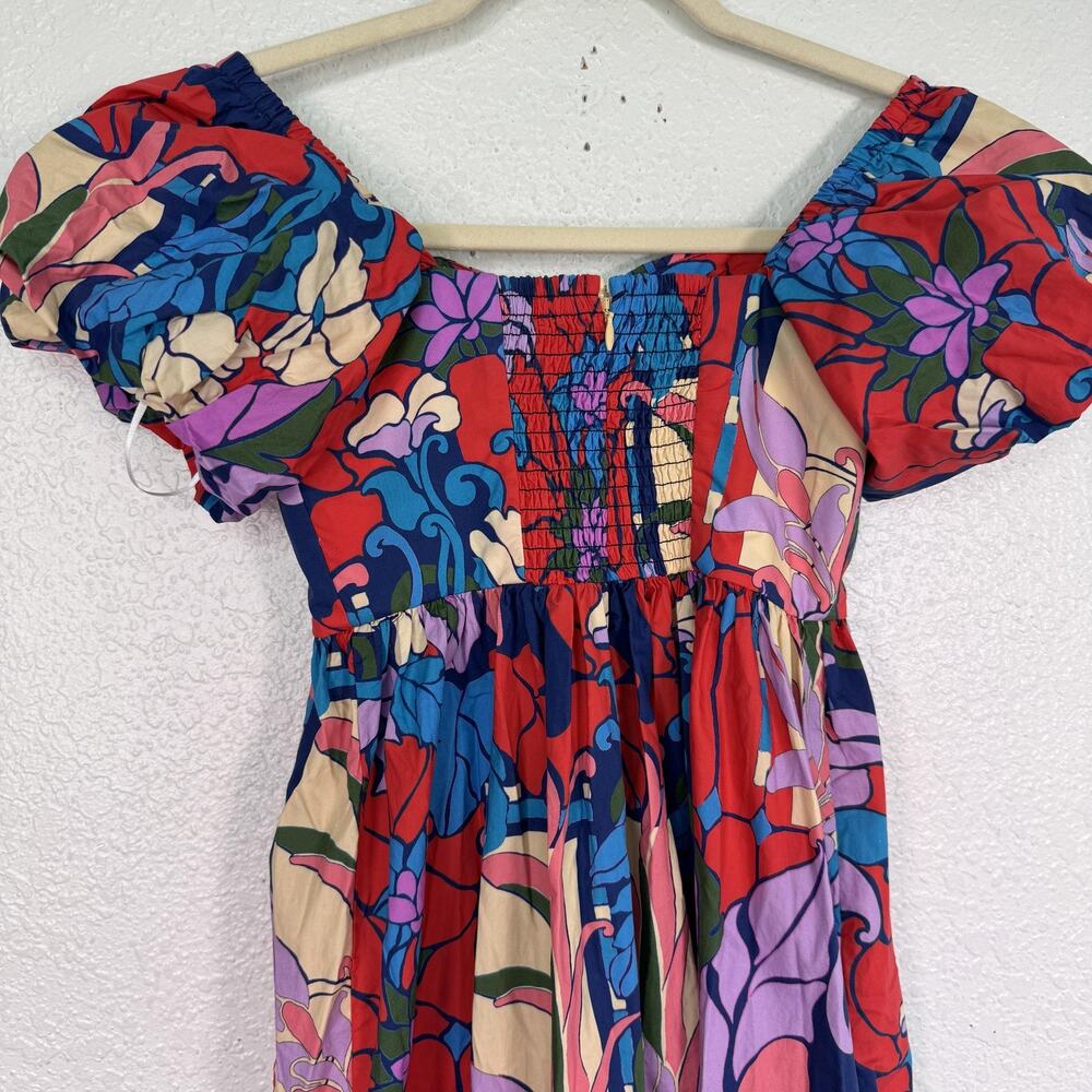 Tuckernuck Climbing Cosmos Valerie Dress Womens 0 Floral Puff Sleeve Sweetheart - Picture 9 of 13